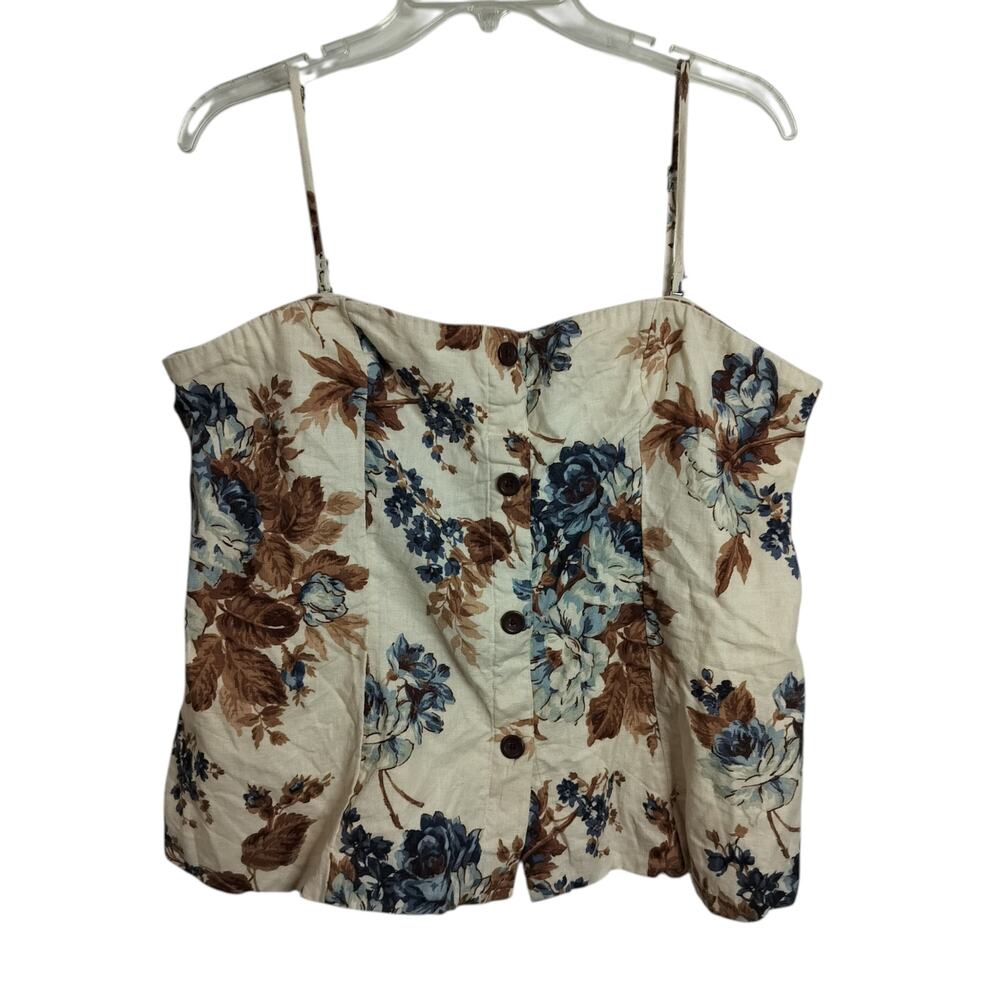 4902)Abercrombie & Fitch Strapless Smocked Botanical Print Linen Blend Top XL